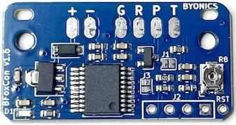 BFoxCon v1.6 board top view with G/R/P/T pads visible
