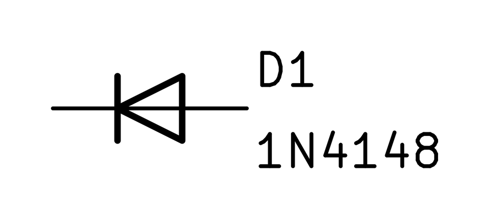 KiCad symbol for a diode: a triangle pointing into a bar, labeled D1, 1N4148