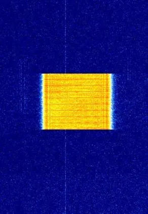 Waterfall capture of LoRa: a bright solid block filling the channel for the duration of the burst.